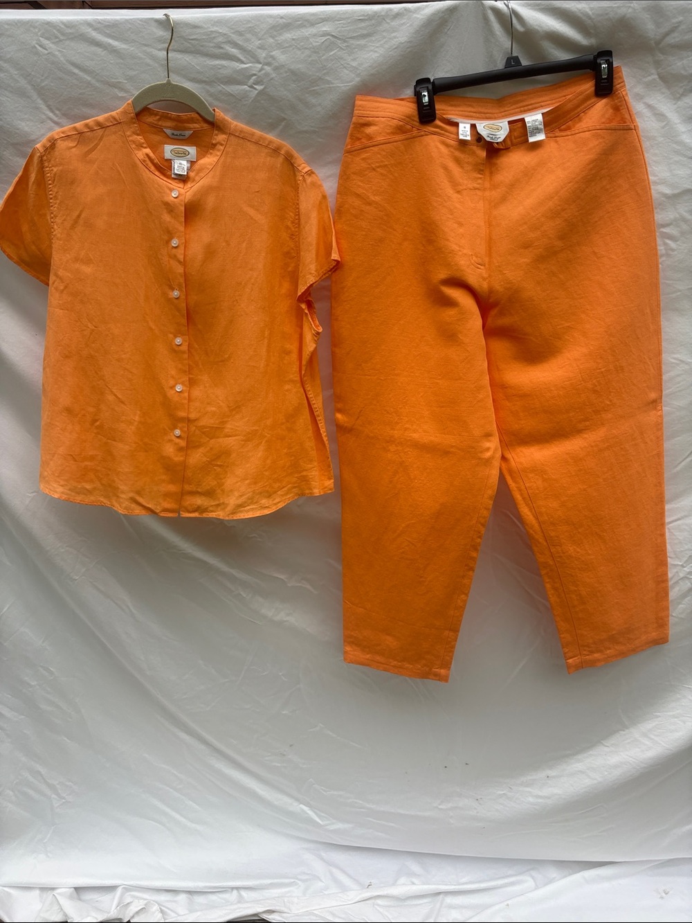 Talbots Orange Irish Linen Button Front Top and Pants